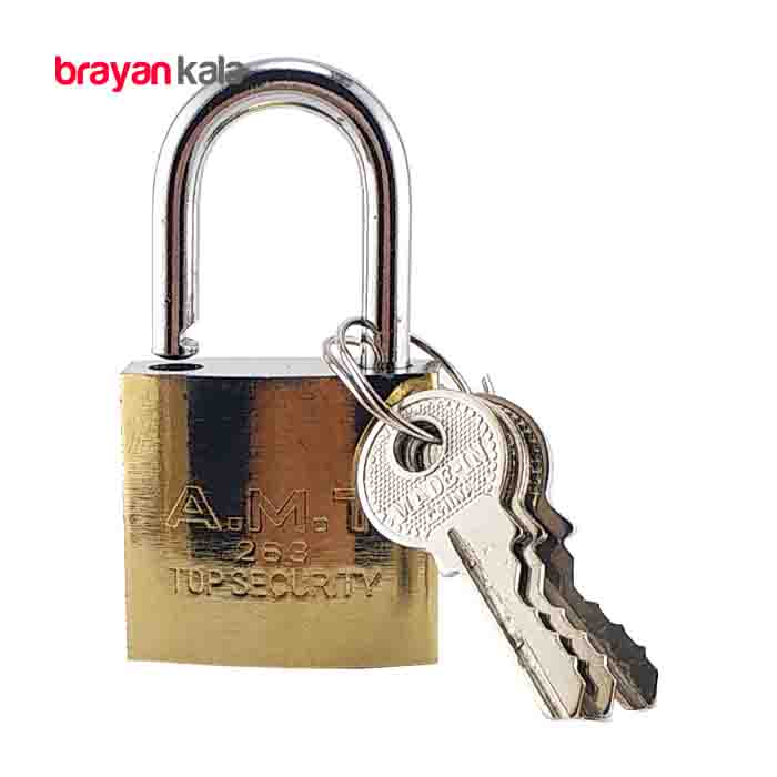عکس اصلی قفل آویز سایز 25 میلی متری با کلید معمولی مدل A.M.T